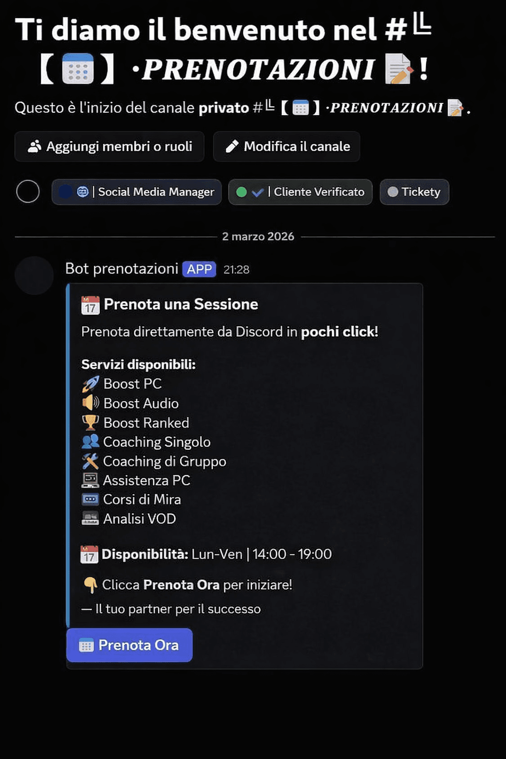 Pannello prenotazione